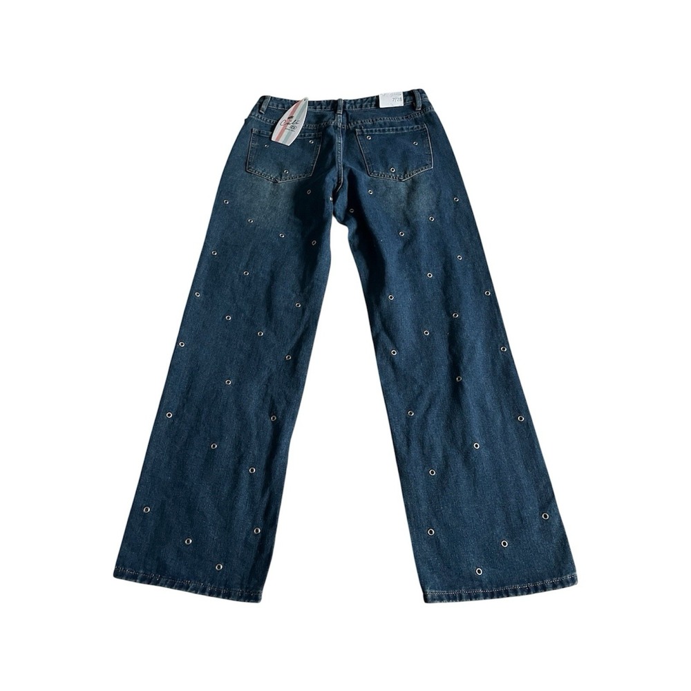 NWT Cali 1850 Women's Grommet Wide Leg Blue Denim Jeans Size 7/28 (31x30) - Picture 3 of 9